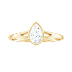 Bezel Set Pear Shaped Moissanite Promise Ring in Split Shank