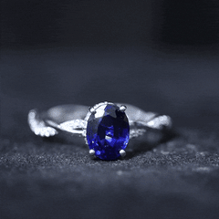 Certified 4 Carat Lab Grown Blue Sapphire Oval Engagement Ring with Diamond Braided Shank