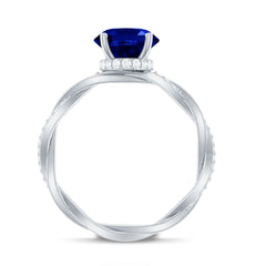 Certified 4 Carat Lab Grown Blue Sapphire Oval Engagement Ring with Diamond Braided Shank