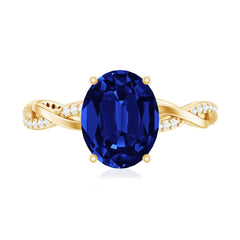 Certified 4 Carat Lab Grown Blue Sapphire Oval Engagement Ring with Diamond Braided Shank