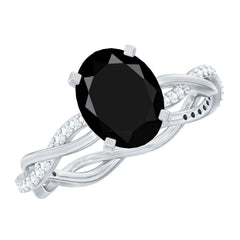Oval Shaped 7X9MM Black Onyx and Diamond Braided Engagement Ring