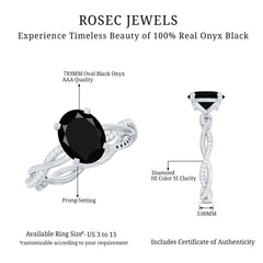 Oval Shaped 7X9MM Black Onyx and Diamond Braided Engagement Ring