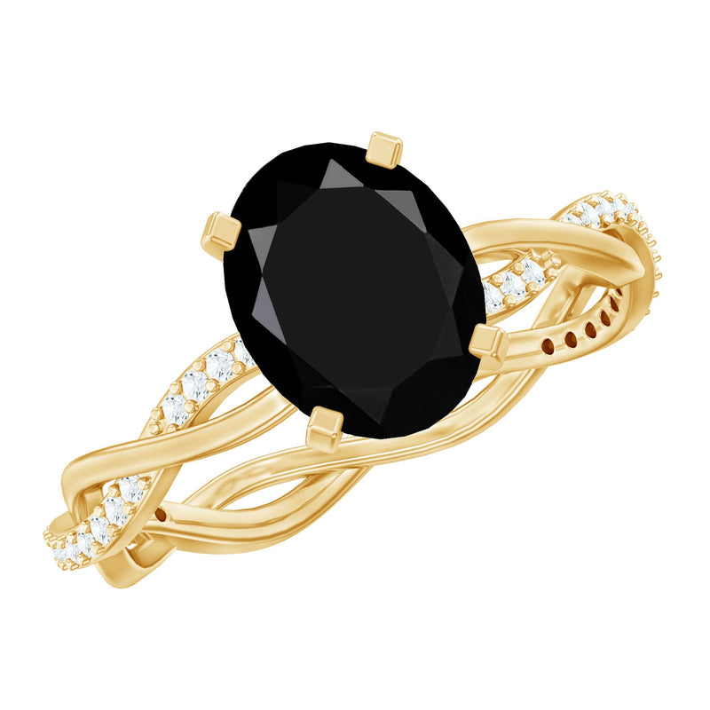 Oval Shaped 7X9MM Black Onyx and Diamond Braided Engagement Ring