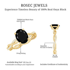 Oval Shaped 7X9MM Black Onyx and Diamond Braided Engagement Ring