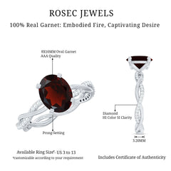 Natural 8X10mm Garnet Big Engagement Ring with Diamond Braided Shank