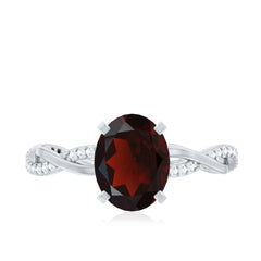Natural 8X10mm Garnet Big Engagement Ring with Diamond Braided Shank