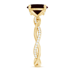 Natural 8X10mm Garnet Big Engagement Ring with Diamond Braided Shank