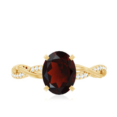 Natural 8X10mm Garnet Big Engagement Ring with Diamond Braided Shank