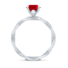 Oval Shaped Lab Ruby and Diamond Braided Engagement Ring