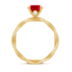 Oval Shaped Lab Ruby and Diamond Braided Engagement Ring