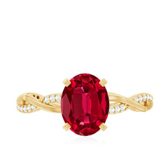Oval Shaped Lab Ruby and Diamond Braided Engagement Ring
