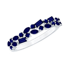 3/4 CT Blue Sapphire Cluster Half Eternity Band Ring