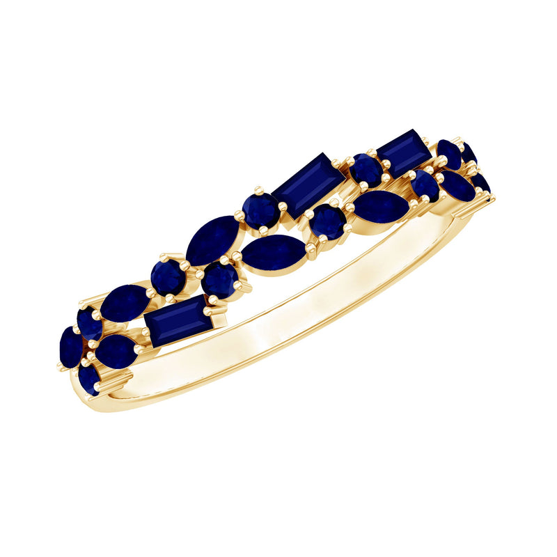 3/4 CT Blue Sapphire Cluster Half Eternity Band Ring