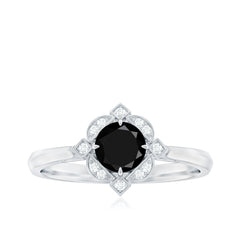 1 CT Vintage Created Black Diamond Engagement Ring