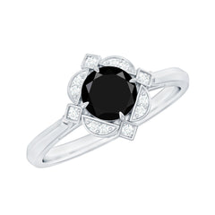 Vintage Style Black Spinel Engagement Ring with Diamond