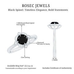 Vintage Style Black Spinel Engagement Ring with Diamond