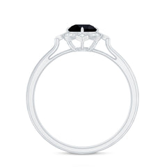 Vintage Style Black Spinel Engagement Ring with Diamond