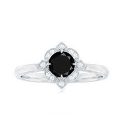 Vintage Style Black Spinel Engagement Ring with Diamond