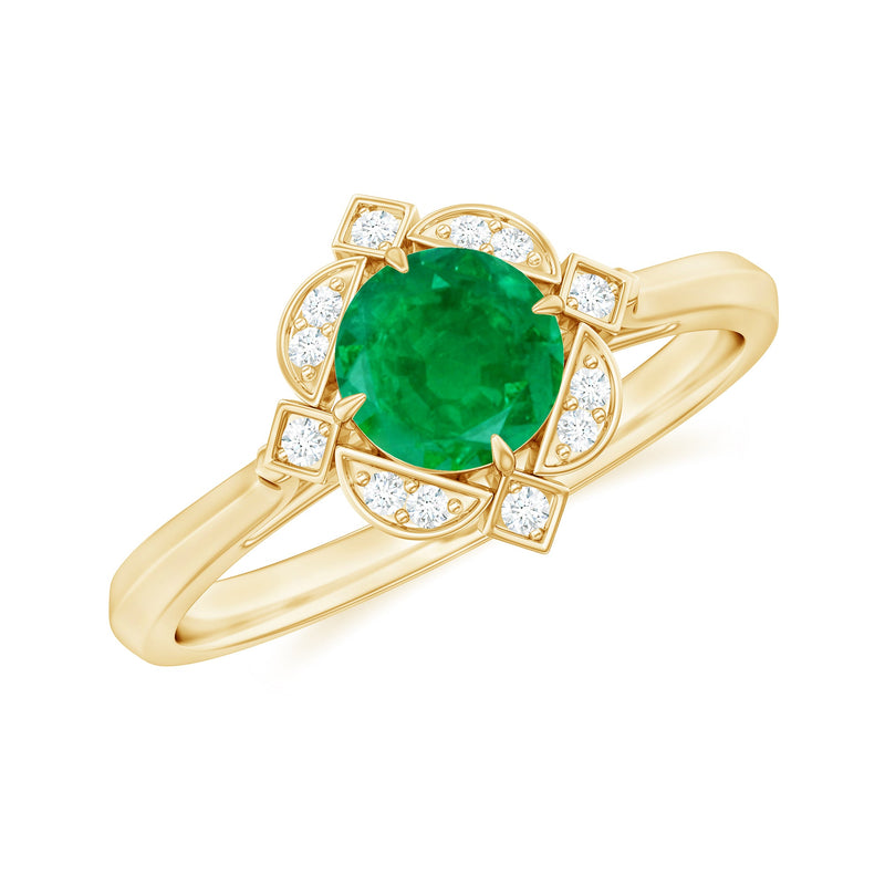 Natural Emerald and Diamond Vintage Inspired Engagement Ring For Her