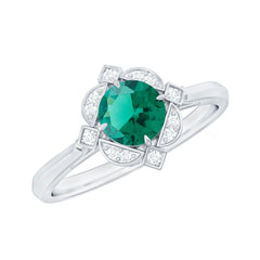Lab Grown Emerald and Diamond Art Deco Engagement Ring