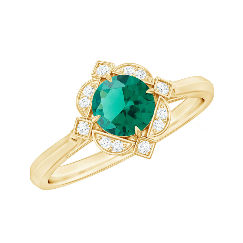 Lab Grown Emerald and Diamond Art Deco Engagement Ring