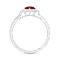 Vintage Style Lab Grown Ruby and Diamond Engagement Ring