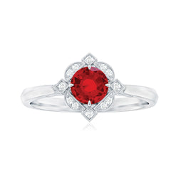 Vintage Style Lab Grown Ruby and Diamond Engagement Ring