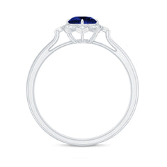 Vintage Style 0.6 Carat Lab Grown Blue Sapphire Engagement Ring with Diamond