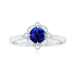 Vintage Style 0.6 Carat Lab Grown Blue Sapphire Engagement Ring with Diamond
