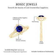 Vintage Style 0.6 Carat Lab Grown Blue Sapphire Engagement Ring with Diamond