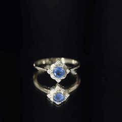 1 CT Vintage Blue Sapphire and Diamond Engagement Ring