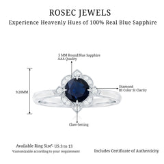 1 CT Vintage Blue Sapphire and Diamond Engagement Ring