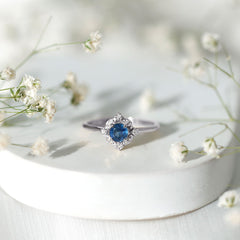 1 CT Vintage Blue Sapphire and Diamond Engagement Ring