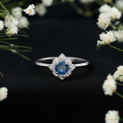 1 CT Vintage Blue Sapphire and Diamond Engagement Ring
