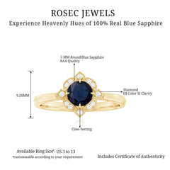 1 CT Vintage Blue Sapphire and Diamond Engagement Ring