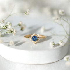 1 CT Vintage Blue Sapphire and Diamond Engagement Ring
