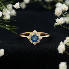 1 CT Vintage Blue Sapphire and Diamond Engagement Ring