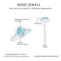 1/2 CT Aquamarine and Diamond Art Deco Vintage Ring