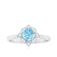 1/2 CT Aquamarine and Diamond Art Deco Vintage Ring