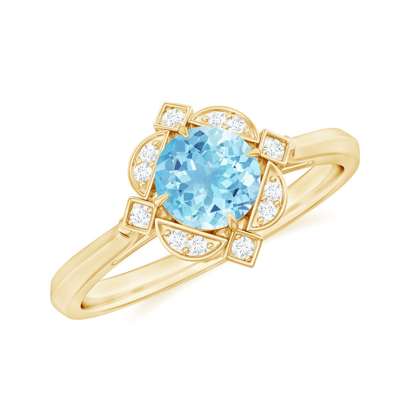 1/2 CT Aquamarine and Diamond Art Deco Vintage Ring