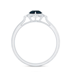 Round Cut London Blue Topaz and Diamond Flower Engagement Ring