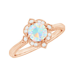 Real Ethiopian Opal Vintage Looking Engagement Ring with Diamond