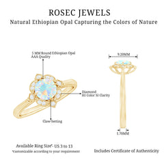 Real Ethiopian Opal Vintage Looking Engagement Ring with Diamond