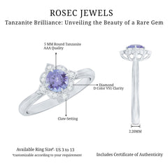 Real Tanzanite Flower Engagement Ring With Diamond