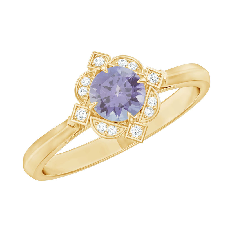 Real Tanzanite Flower Engagement Ring With Diamond