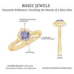 Real Tanzanite Flower Engagement Ring With Diamond