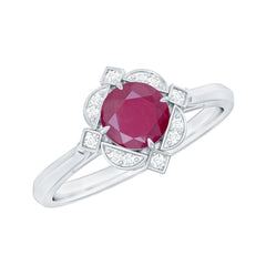 Vintage Style 0.6 Carat Ruby Engagement Ring with Diamond Halo
