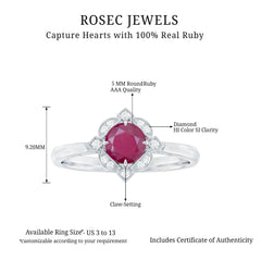 Vintage Style 0.6 Carat Ruby Engagement Ring with Diamond Halo