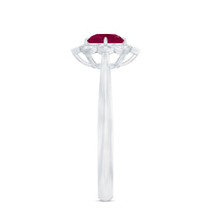 Vintage Style 0.6 Carat Ruby Engagement Ring with Diamond Halo