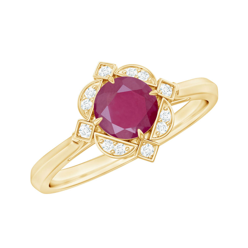 Vintage Style 0.6 Carat Ruby Engagement Ring with Diamond Halo